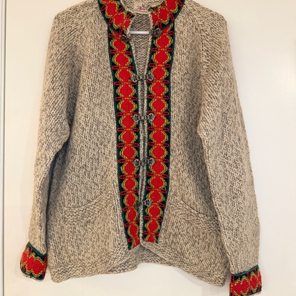 Hand-Knitted Danish Wool CardiganNordic Folk100% Pure WoolS–M Fit